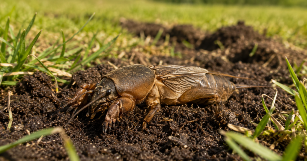 Mole cricket lawn damage