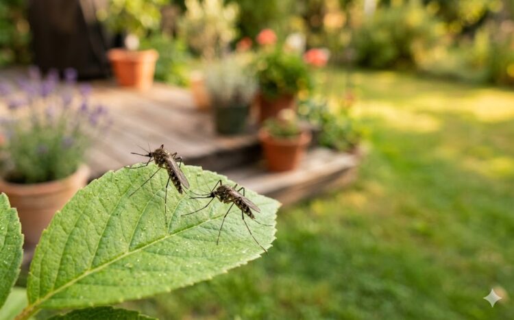 Mosquitoes on skin and in yard