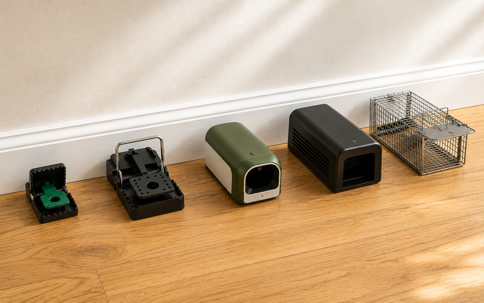 Rat snap trap inside a covered bait station for pet and child safety