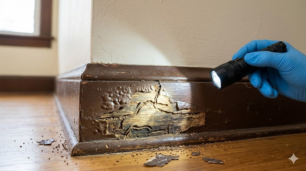 termite damage compared with water damaged wood