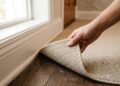 Rug and baseboard area where signs of fleas may be checked indoors