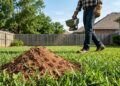 Fire ant mound in a lawn before yard treatment
